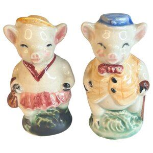 Empress Pig Salt And Pepper Shakers Made In Japan With Cork Plugs Foil Label VTG
